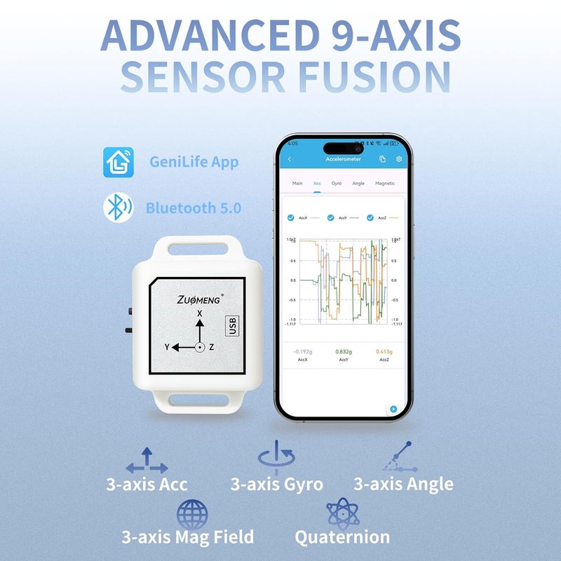 Zuomeng Bluetooth 5.0 Accelerometer Inclinometer Gyroscope with High-Precision 9-Axis Sensor ±0.2° XY Accuracy with Extended Kalman Filter and Magnetic Ellipsoid Calibration for VR & Robot, HCTY-01 - Image 2